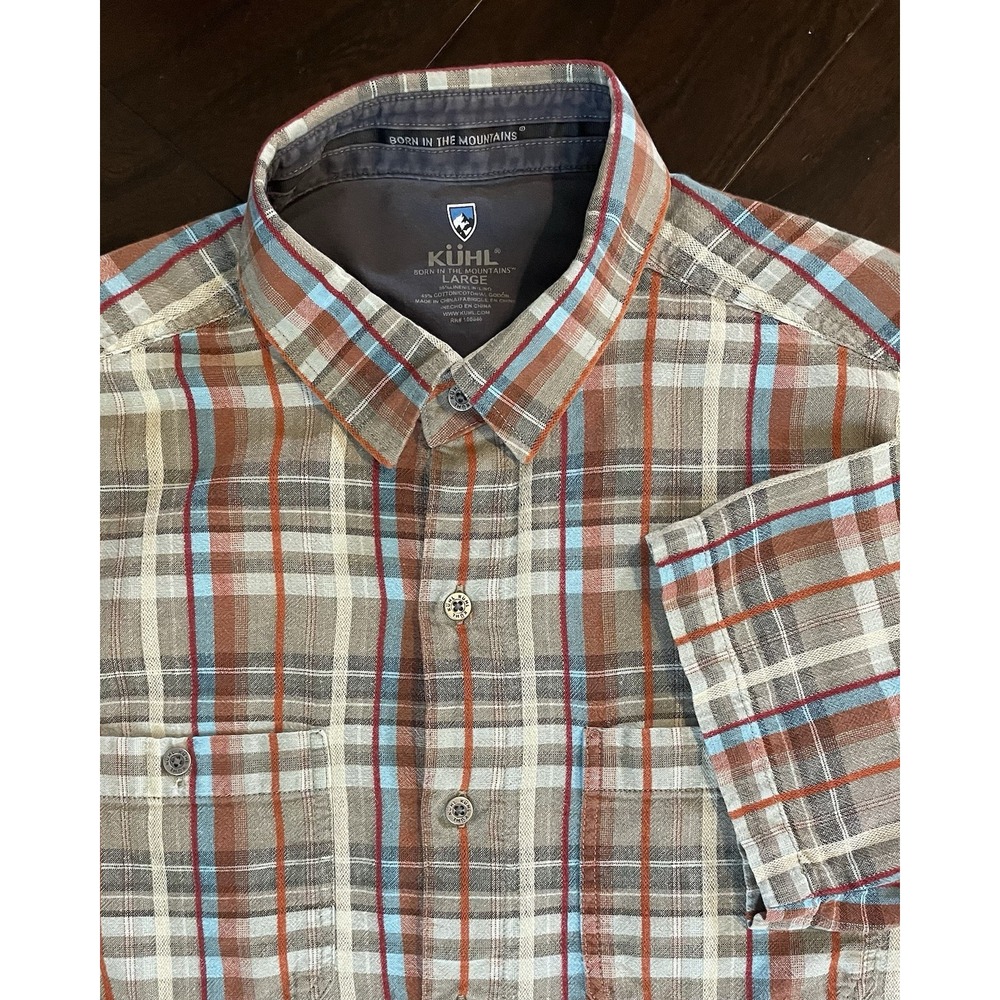 Kuhl Button Down Shirt Mens Large Multi Plaid Short Sleeve Linen Blend Outdoor